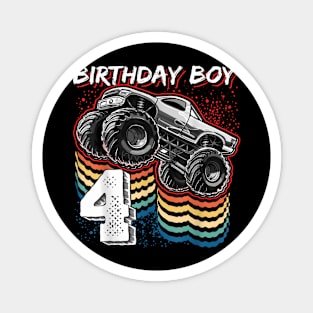 Birthday Boy 4 Monster Truck 4th Birthday Retro Vintage Gift Magnet